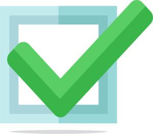 Chek mark web button icon Decorative blue square contour checkbox green color tick approval confirmation chek mark internet symbol pictogram vector illustration